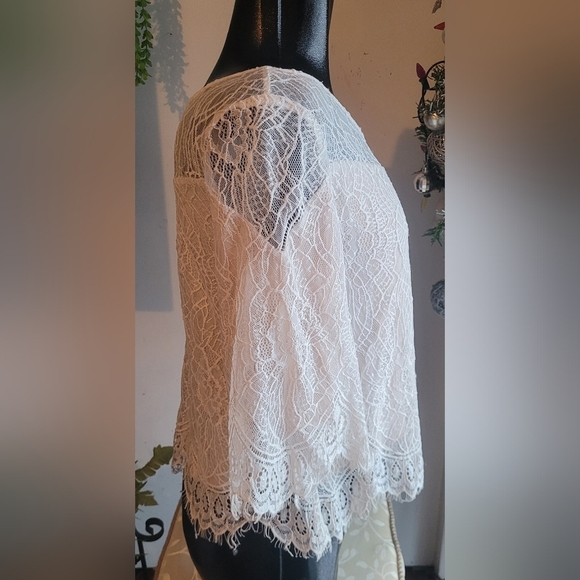 Ella Moss White Lace Cropped Sleeve Top S - Picture 4 of 7